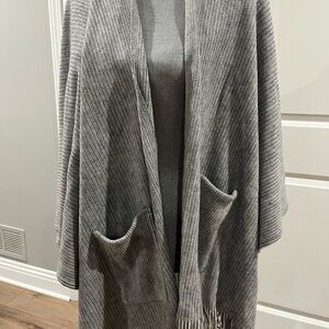 Gray Striped Open Front Cardigan